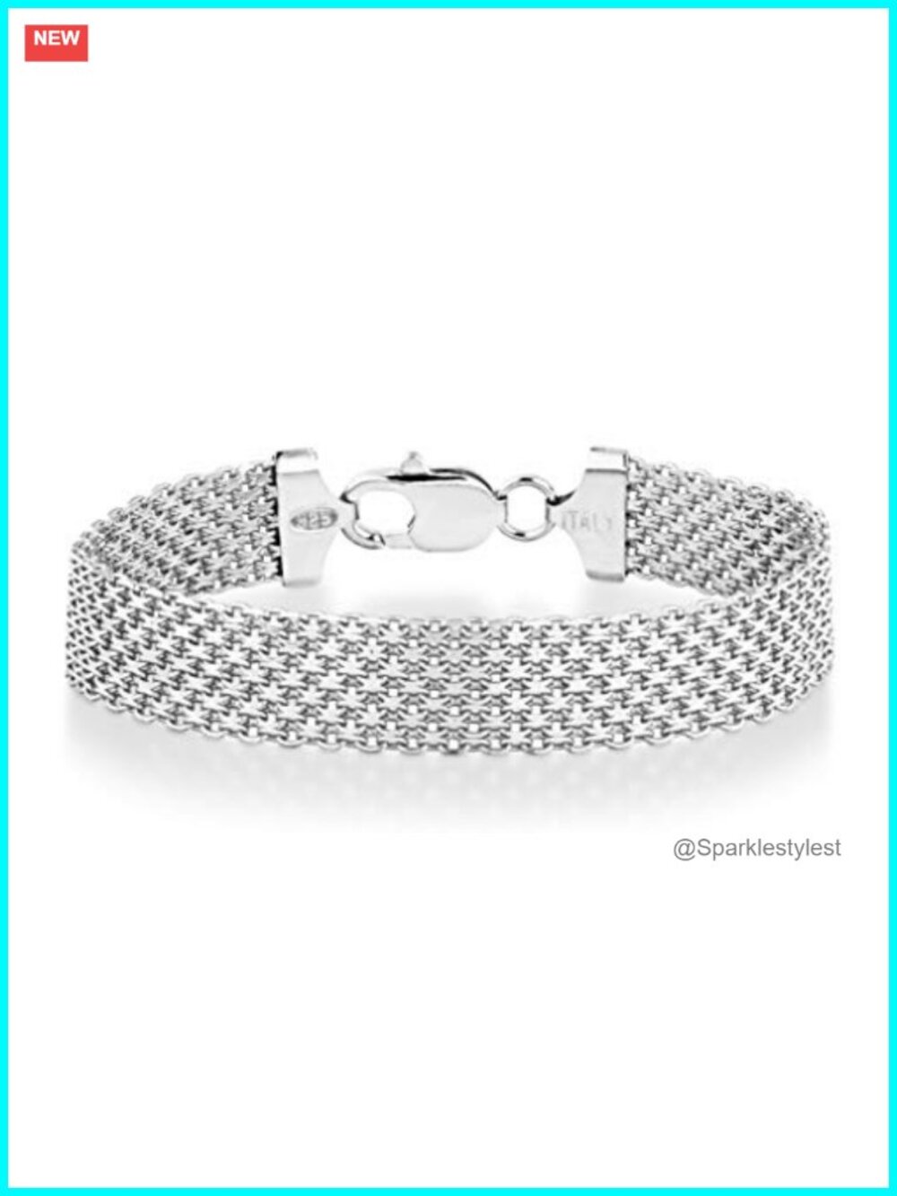 925 Sterling Silver Italian 12mm Mesh Link Chain Bracelet